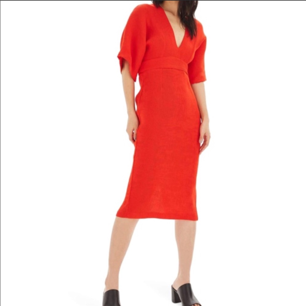 TopShop Midi Plunge V-Neck Textured Dress